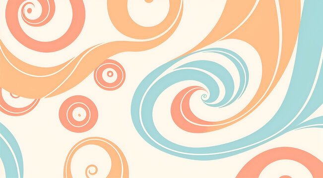 This image features a seamless pattern of colorful swirls on a cream background. The swirls are of various sizes and shapes, and they are composed of bright