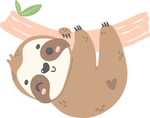 Cute Baby Sloth Hanging cartoon nursery illustration