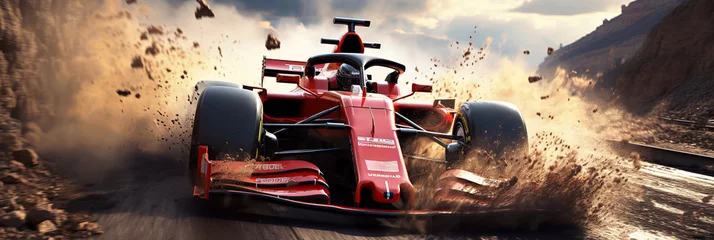 Foto auf Acrylglas racing red car goes fast to formula one races © alexkoral