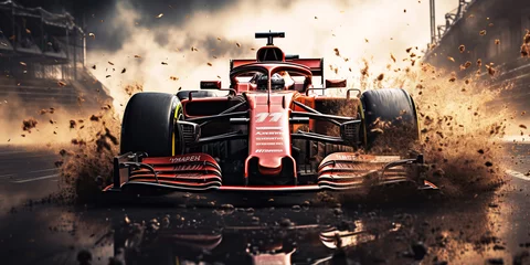 Wandaufkleber Formula One race. Red fast racing car on track © alexkoral
