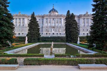 Fototapeta premium Royal Palace in Madrid in Spain Seen From Sabatini Gardens.