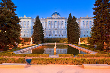 Spain Traveling. Scenic Royal Palace in Madrid in Spain Seen From Sabatini Gardens.