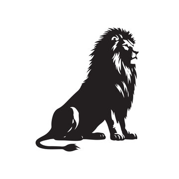 Graceful Resilience: Seated Lion - A Graceful and Resilient Image Illustrating the Tranquil Strength of a Lion in a Seated Stance