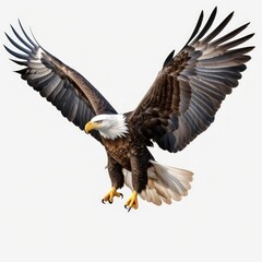 Eagle flying, full body, on a white background.