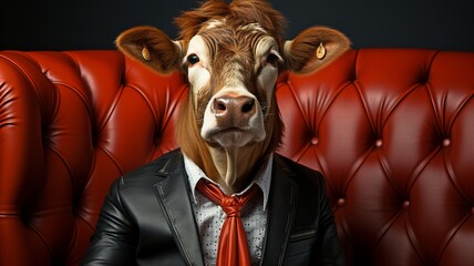 A guy bussing cows against a crimson backdrop..