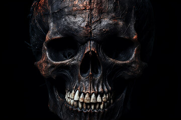  Scary skull on black background, Halloween concept.