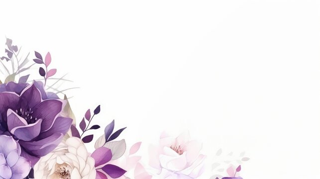 AI generated illustration of a vibrant floral corner with purple flowers on a white backdrop