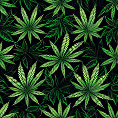 Fototapeta premium seamless pattern texture background with a green cannabis marijuana leaves