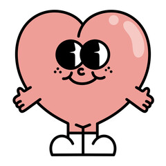pink heart smiley face groovy retro vintage Happy valentine's day doodle y2k hippie mascot cartoon