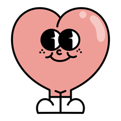 pink heart smiley face groovy retro vintage Happy valentine's day doodle y2k hippie mascot cartoon