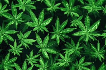 seamless pattern texture background with a green cannabis marijuana leaves - obrazy, fototapety, plakaty