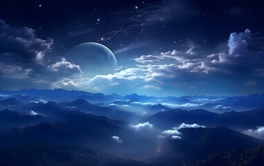Naklejka na ściany i meble Dreamy Night Sky Over the Majestic Mountains