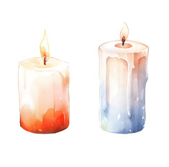 Set of candle watercolor design on transparent background - 679555349