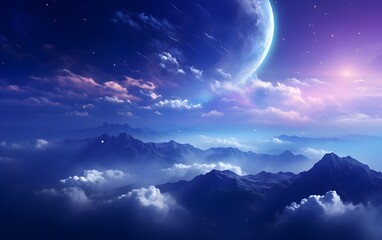 Obraz na płótnie Canvas Dreamy Night Sky Over the Majestic Mountains
