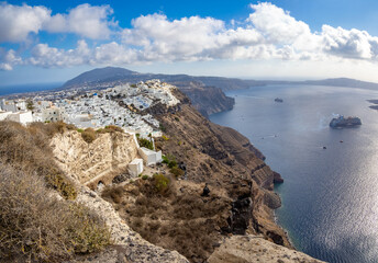 View of Santorini (officially Thira and Classical Greek Thera) island, Cyclades islands, Aegean...