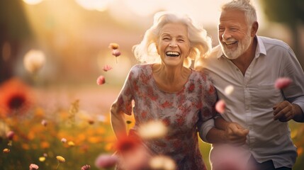 Happy active senior couple having fun outdoors. - Powered by Adobe