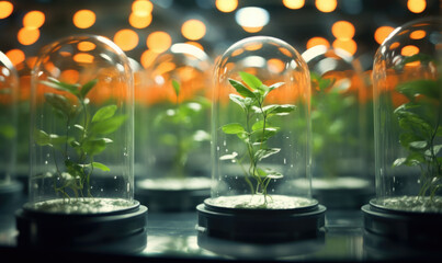 Plant Seedlings Growing Under Controlled Conditions in Biotech Company