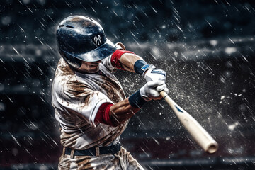 baseball player hitting ball hard - obrazy, fototapety, plakaty