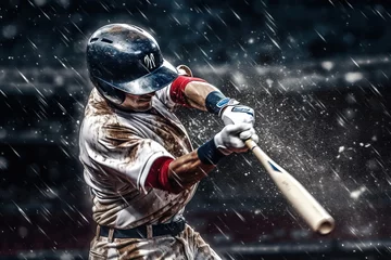 Fotobehang baseball player hitting ball hard © arhendrix