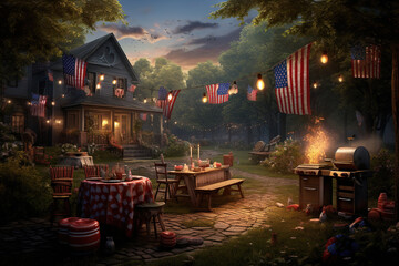 Barbecue Scene Set up a classic 4th of July barbecue