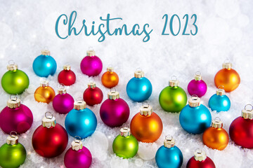 Text Christmas 2023, On Snow With Christmas Balls