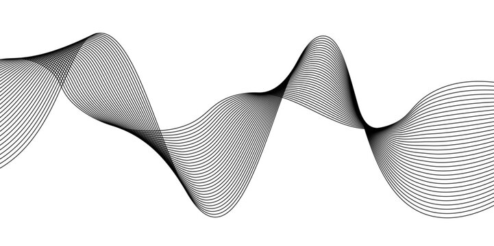 Wavy abstract stripes. Curved line vector elements for music design.Abstract wave element for design.Wave line art, Curved smooth design. Vector illustration.Modern Vector Background with Black Wavy L