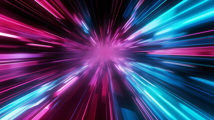 Obraz premium Blue pink and purple neon glow laser beam light lines moving fast, digital, high speed internet, cyberpunk, techonogy backdrop. futuristic abstract background.