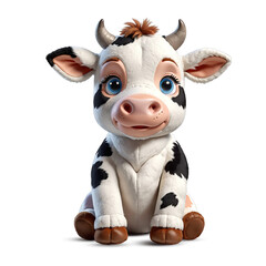 Cute Cow Stuffed Animal. Isolated on Transparent Background.
