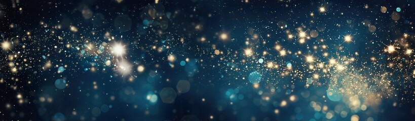 Festive starry sky background with blue light bokeh. New year and Christmas concept - obrazy, fototapety, plakaty