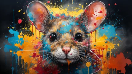 Rolgordijnen painting of a mouse face with colorful paint splatters © Animaflora PicsStock
