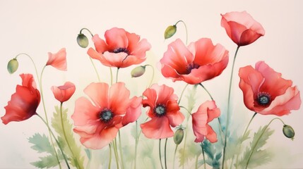 red poppy flower in watercolors - obrazy, fototapety, plakaty