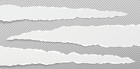 Torn, ripped white paper strips with soft shadow are on squared background for text. - 679564542