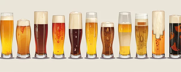 Fotobehang Beer glasses in various shape on white background. Wide banner © Alena