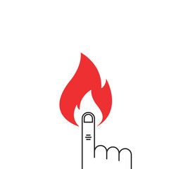 red fire alarm with thin line black finger. simple flat linear trend modern logo graphic art design isolated on white background. concept of launching new project or business and attention please - obrazy, fototapety, plakaty
