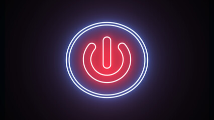 Glowing red power button icon neon animation. Neon light power button turning on and off. Abstract screensaver, live wallpaper, loop background on black.