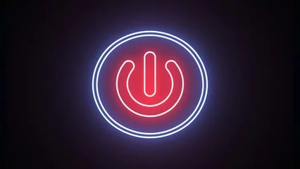 Foto op Canvas Glowing red power button icon neon animation. Neon light power button turning on and off. Abstract screensaver, live wallpaper, loop background on black. © Shapla