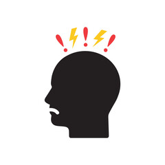 black abstract head like person in emotional stress. concept of chronic negative mood or unhappy pictogram or aggression badge. flat design simple logotype web element graphic isolated on white