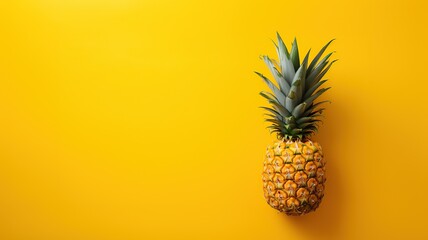 isolated horizontal view of a pineapple on a neutral yellow background AI generated