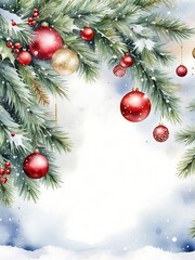 Fototapeta na wymiar Watercolor Christmas decorations beautiful frame background. Ai image generative.