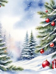 Watercolor Christmas decorations beautiful frame background. Ai image generative.