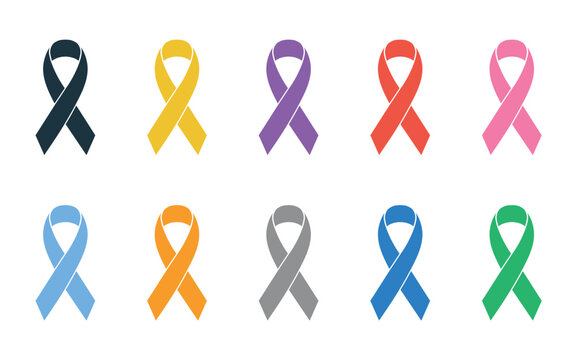 cancer awareness ribbons in various color icon set