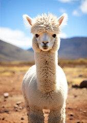 Obraz premium Funny white alpaca portrait.