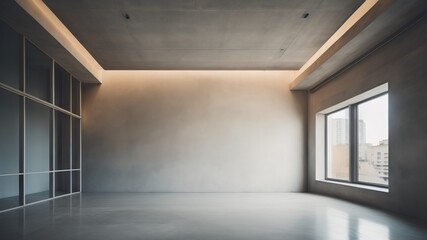 Fototapeta premium Interior background of empty room with stucco wall, plant and closed door