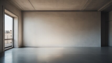 Interior background of empty room with stucco wall, plant and closed door - obrazy, fototapety, plakaty
