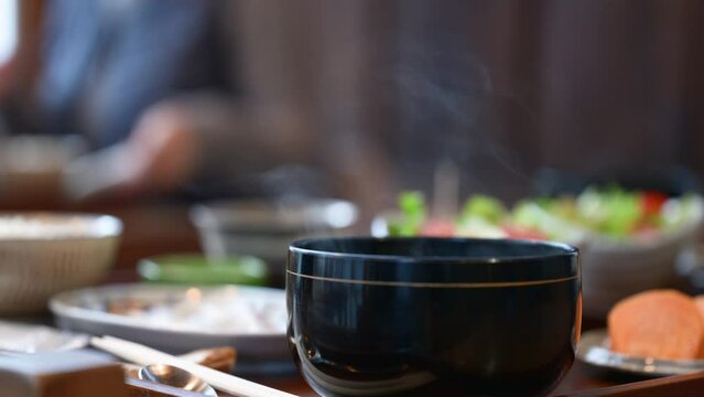 Breakfast for breakfast Video of steaming Japanese miso soup