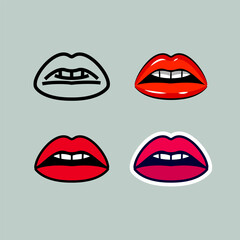 Sexy lips, female beautiful open mouth, set vector Illustration drawn in the simple and comics style