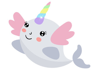 Cute unicorn whale isolated on white © soniagoncalves