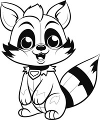 Raccoon cute animal coloring page, vector stock image