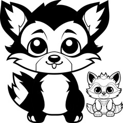 Raccoon cute animal coloring page, vector stock image