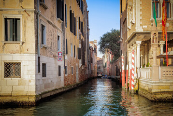 Images of the architecture and canals of the Italian city of Venice at sunrise and sunset. In them...